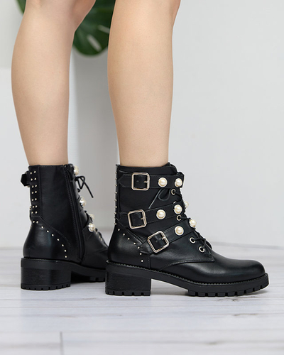 Schwarze Damenstiefel mit Salviso-Perlen - Schuhe