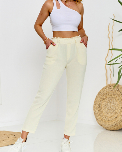 Weite Damen-Cordhose in Ecru - Kleidung