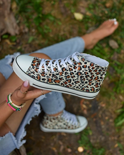 Royalfashion Damen beige hohe Sneaker mit modischem Muster Jungle Jive