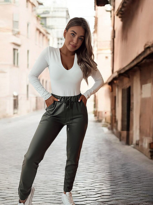 Жіночі штани з екошкіри Royalfashion темно-зеленого кольору