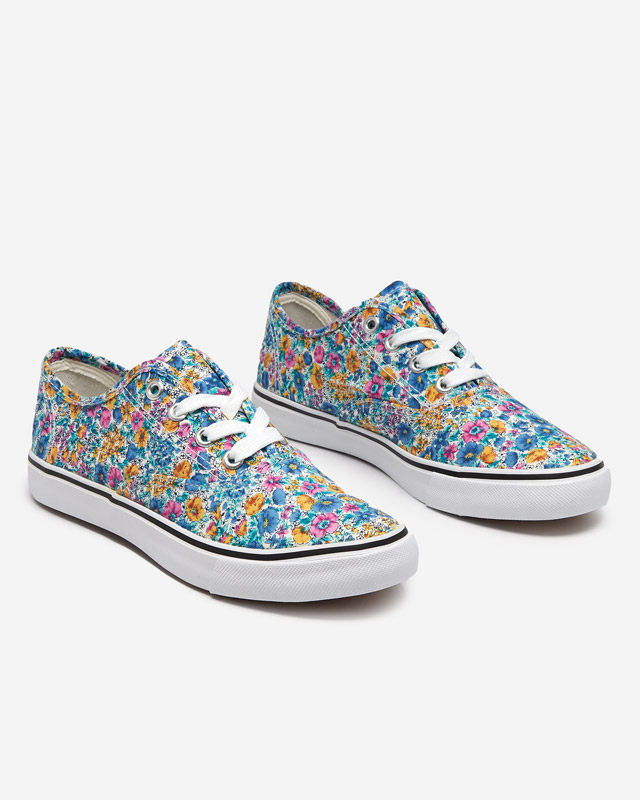 OUTLET Blaue Damensneaker mit Blumen Sertoli - Schuhe