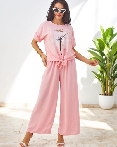 Royalfashion Damen Freizeitset mit einer kurzärmligen Bluse und weiten Hosen