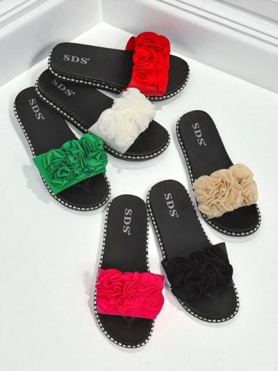 Royalfashion Damen-Pantoletten mit flacher Sohle Flora Verde
