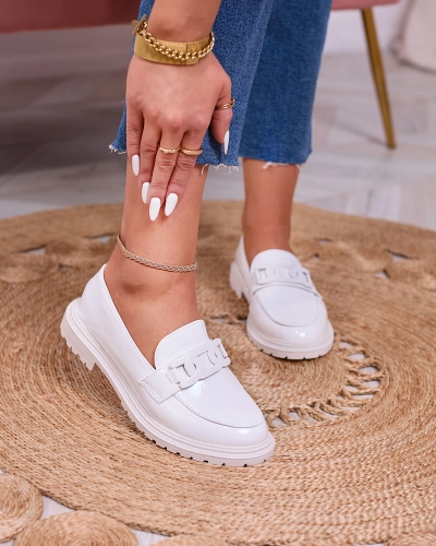 Royalfashion Weiß lackierte Mokassins für Damen Dafench