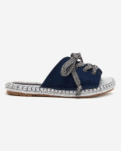 OUTLET Marineblaue und silberne Damenhausschuhe mit Bindung Wiazoni - Schuhe