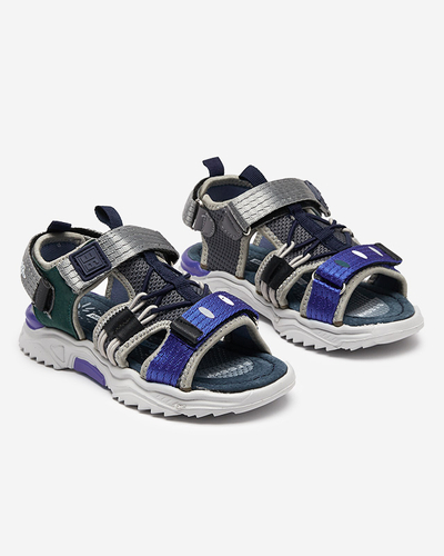 Marineblaue und graue Kindersandalen mit Klettverschluss Meteris - Schuhe
