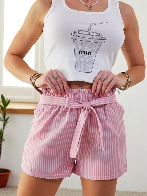 Royalfashion Жіночі шорти з еластичним поясом і зав'язками в смужку