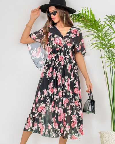 Royalfashion Damen plissiertes florales Midikleid