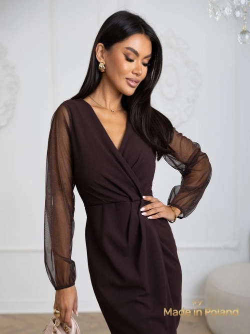 Елегантна жіноча міні-сукня з сітчастими рукавами Melisa