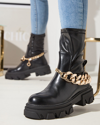 Schwarze Damen-Stiefeletten aus Kunstleder mit Kette Adiza - Footwear