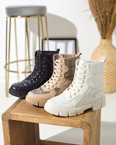 Calista Damen Schuhe Modische Flache Stiefeletten Creme