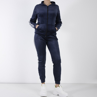 Dunkelblauer Trainingsanzug für Damen mit weißen Streifen - Kleidung
