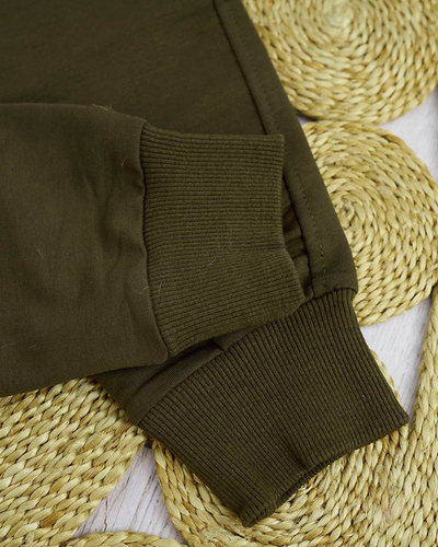 Dunkelgrüne Damen-Jogginghose mit farbigem Aufnäher - Kleidung