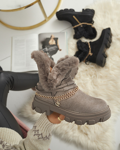 Schwarze Damenstiefel aus Öko-Wildleder mit Kette Videric - Footwear