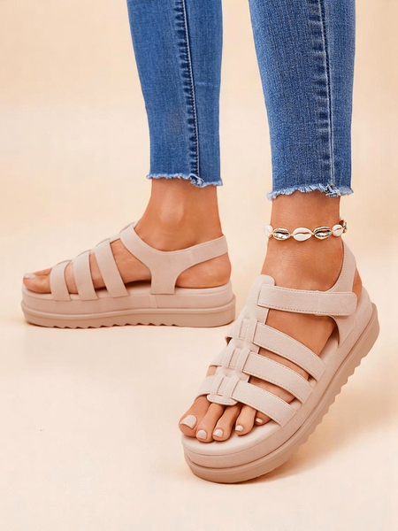 Sandaly Royalfashion - Caligae Beige Wildleder auf Plateau - Ideal für Sommer und Frühling