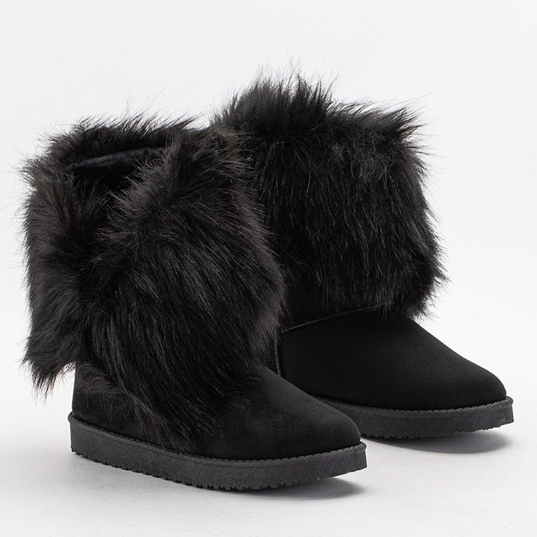 Schneestiefel Schwarze Stiefel Fell Schwarze Damen-Schneestiefel