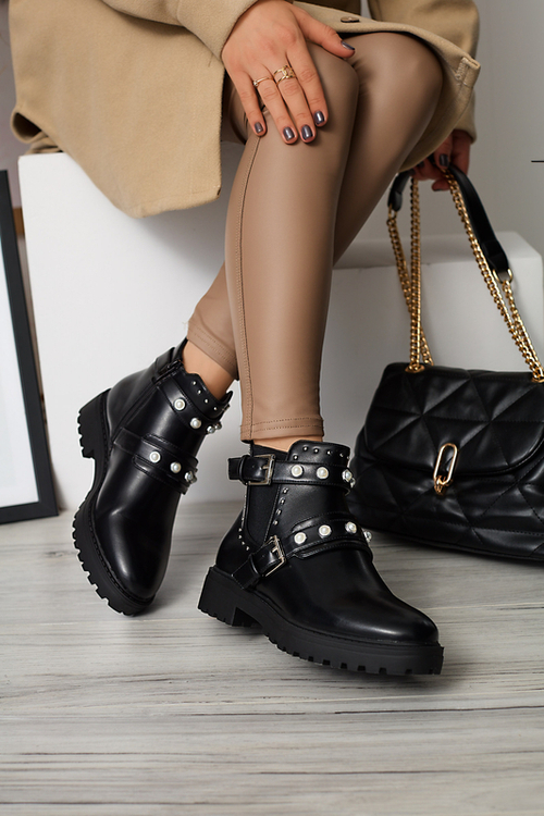 Ботильйони жіночі з еко шкіри з перлами чорного кольору Saalo- Footwear