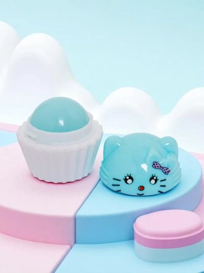 Kinder-Lippenbalsam mit einem Kätzchen in einem Cupcake – spendet Feuchtigkeit und regeneriert