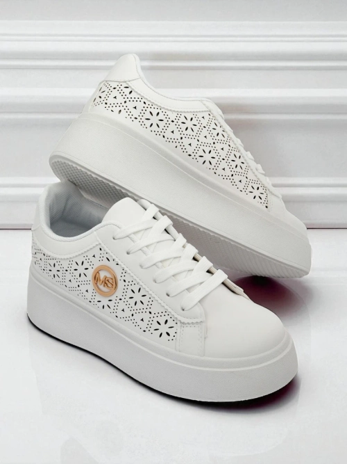 Жіночі снікерси Aelia Royalfashion на платформі білі ажурні ecru