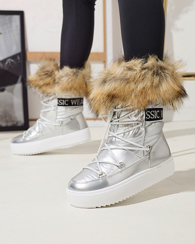 Silberne Damen-Schneestiefel mit Fell Lilitsa- Footwear