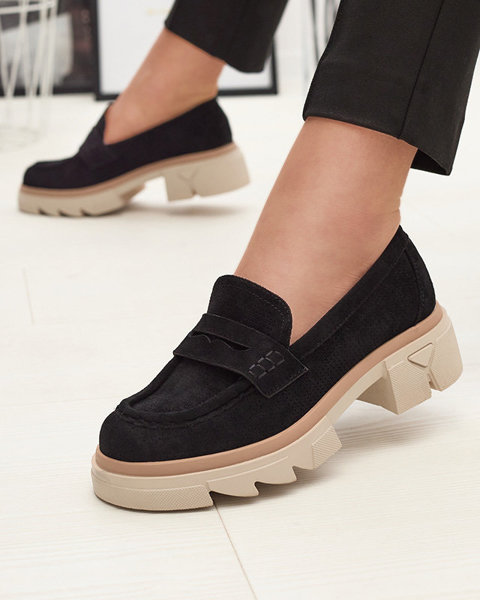 Schwarze durchbrochene Damenmokassins mit fester Sohle Ejina - Footwear