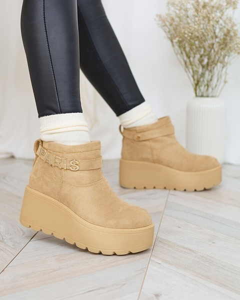 Royalfashion Beige Damenschuhe a'la Schneestiefel mit Ornament Parisela