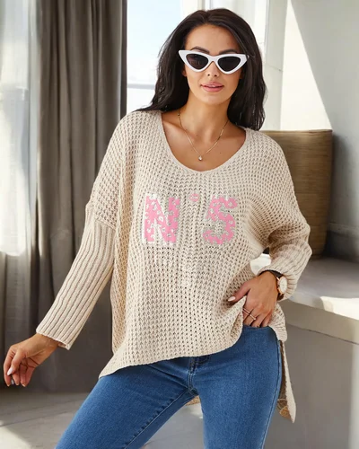 Royalfashion Damen Acryl Strickpullover mit Texten