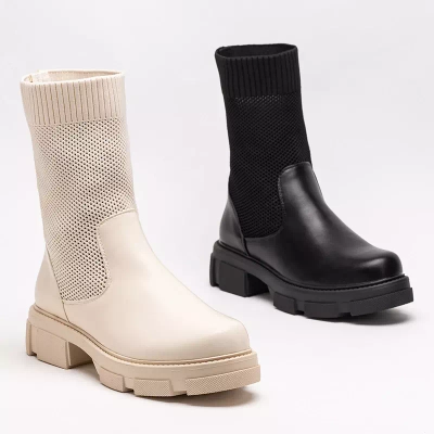 OUTLET Beige durchbrochene Damenstiefeletten Roibu - Schuhe