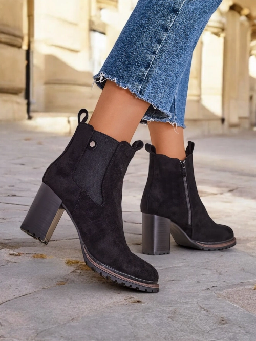 Жіночі еко-замшеві чоботи до щиколотки Royalfashion на підборі Idilla