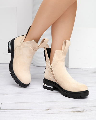 Cremefarbene Damenstiefel mit flachem Absatz Dezi - Footwear