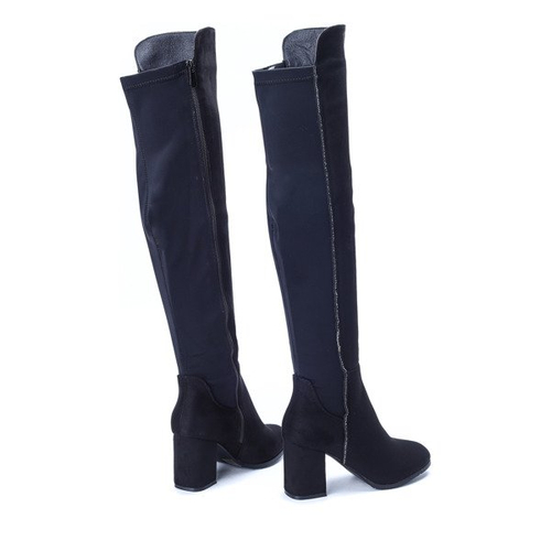 Czarne, długie kozaki z cyrkoniami Meg- Obuwie