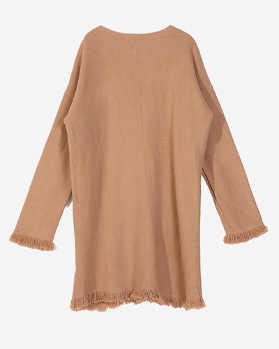 Hellbrauner Damen-Tunika-Pullover mit Fransen - Kleidung