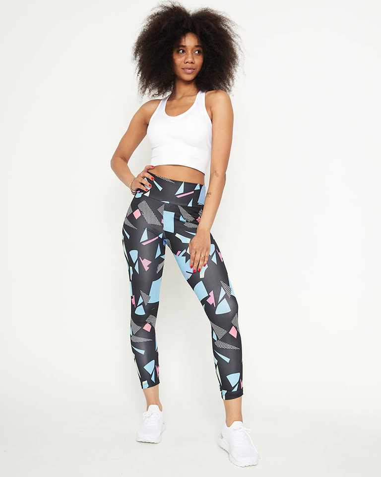 Blaue gemusterte hoch taillierte Leggings - Kleidung