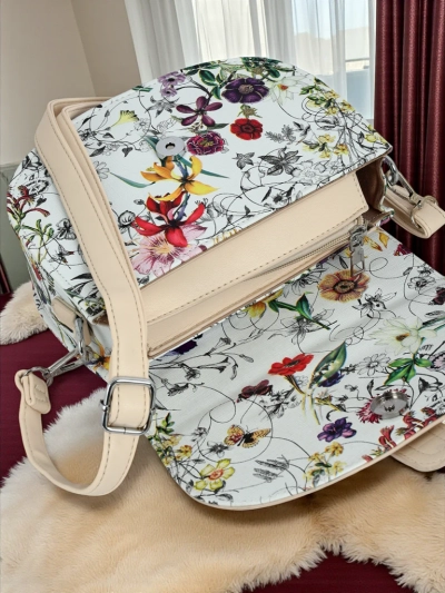Royalfashion Kleine Damenhandtasche aus Öko-Leder mit Blumenmuster Ori Elle
