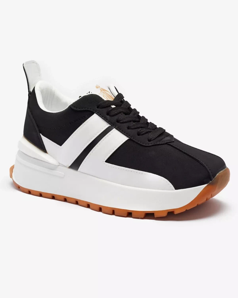 Schwarze Damen-Sportschuhe aus Öko-Leder mit bunten Einsätzen Tifora- Footwear