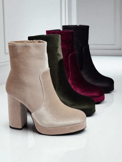 Damen Stiefeletten mit Blockabsatz Al'la Velours Miss