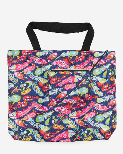 Faltbare Einkaufstasche in Marineblau mit Beutel und buntem Blumenmuster - Accessoires