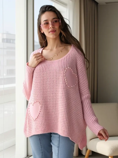 Royalfashion Damen Oversized-Acrylpullover mit Herzen