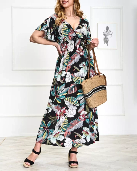 Schwarzes geblümtes Midikleid für Damen - Kleidung