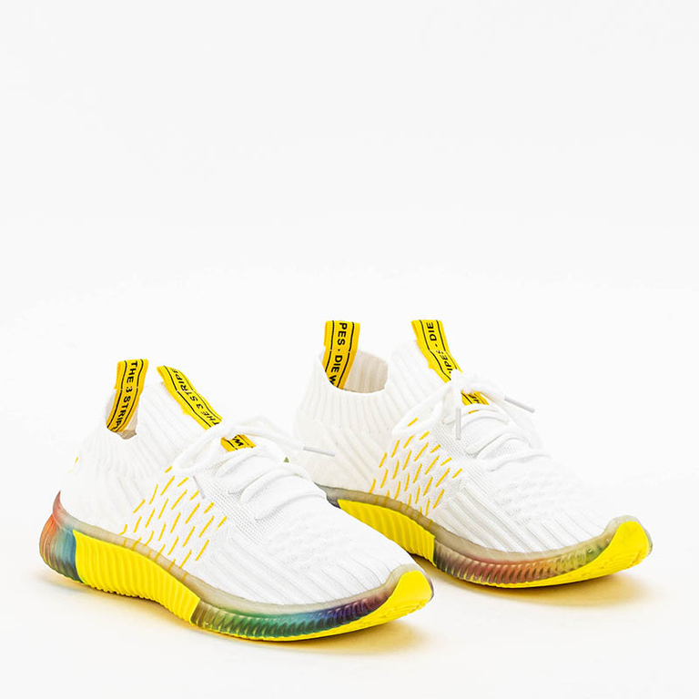 Weiße Sportschuhe für Damen mit gelber Sohle Fimmi Schuhe