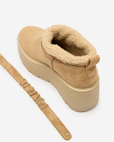 Royalfashion Hellbraune Damenschuhe a'la Schneestiefel mit Ornament Parisela