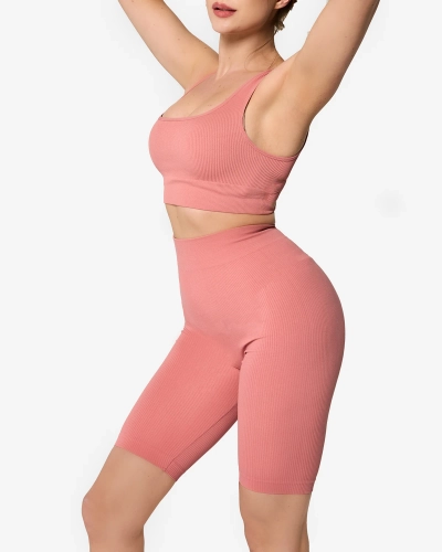 Кораловий жіночий спортивний комплект у смужку - одяг