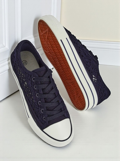 Damen-Sneaker Aureliana Marineblau aus Ajourstoff mit flacher Sohle