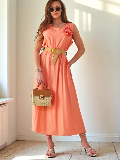 Royalfashion Damen-midi-Kleid mit Trägern, mit einem runden Ausschnitt und einem dekorativen Blumenmotiv