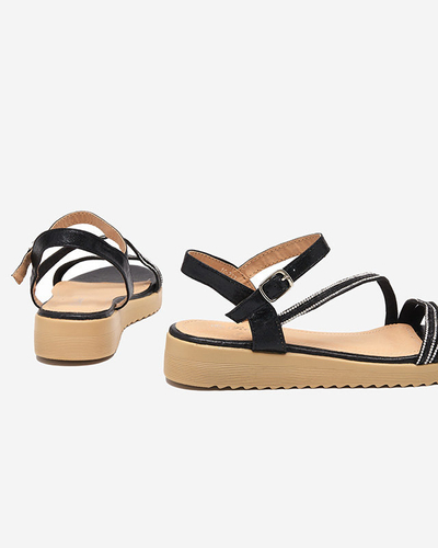 OUTLET Schwarze glänzende Damensandalen mit Zirkonias Spirade - Kleidung