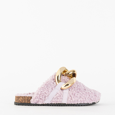 Violette Damenhausschuhe mit Lammfell und Kette Juka - Schuhe
