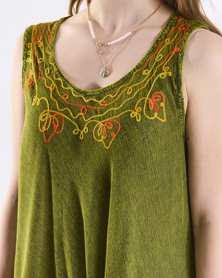 Grünes Damen Strandkleid Tagesdecke mit Patches- Kleidung