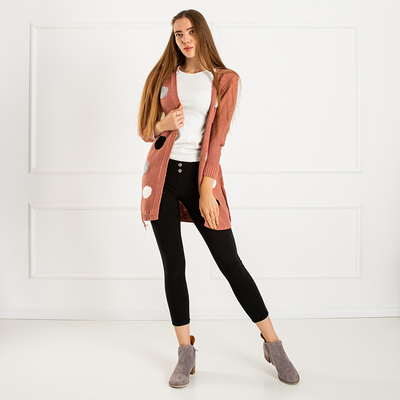 Dunkelrosa Damen Strickjacke mit farbigen Pins - Kleidung