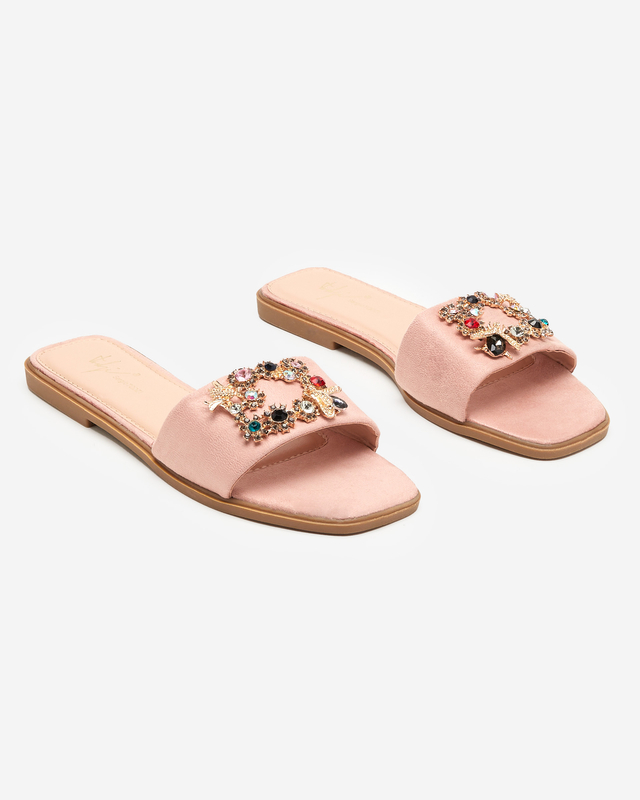 Rosa Öko-Wildleder-Slipper für Damen mit goldener Schnalle Kom- Footwear