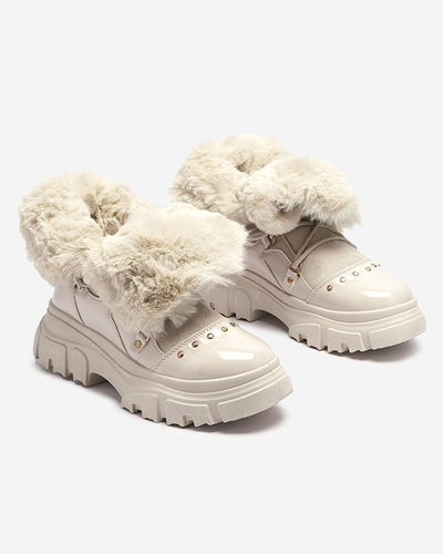 Beige Damen-Schneestiefel zum Schnüren Fentes- Footwear